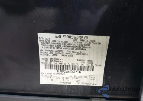 2016 Ford Police Interceptor from USA, damaged, VIN 1FAHP2MK5GG123371